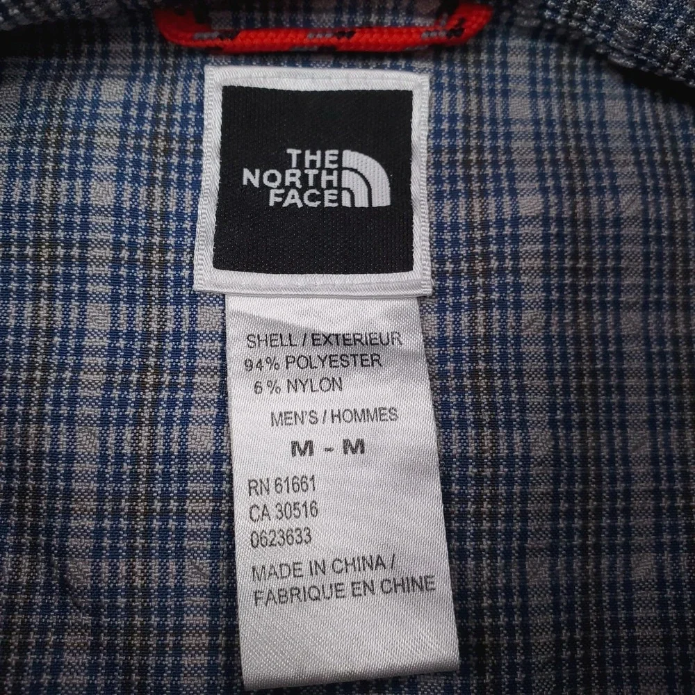 North Face Shirt Mens Medium Gray Blue Plaid Button Down Stretch Outdoor Pocket